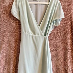 American Threads Green Wrap Midi Dress with Flutter Sleeves